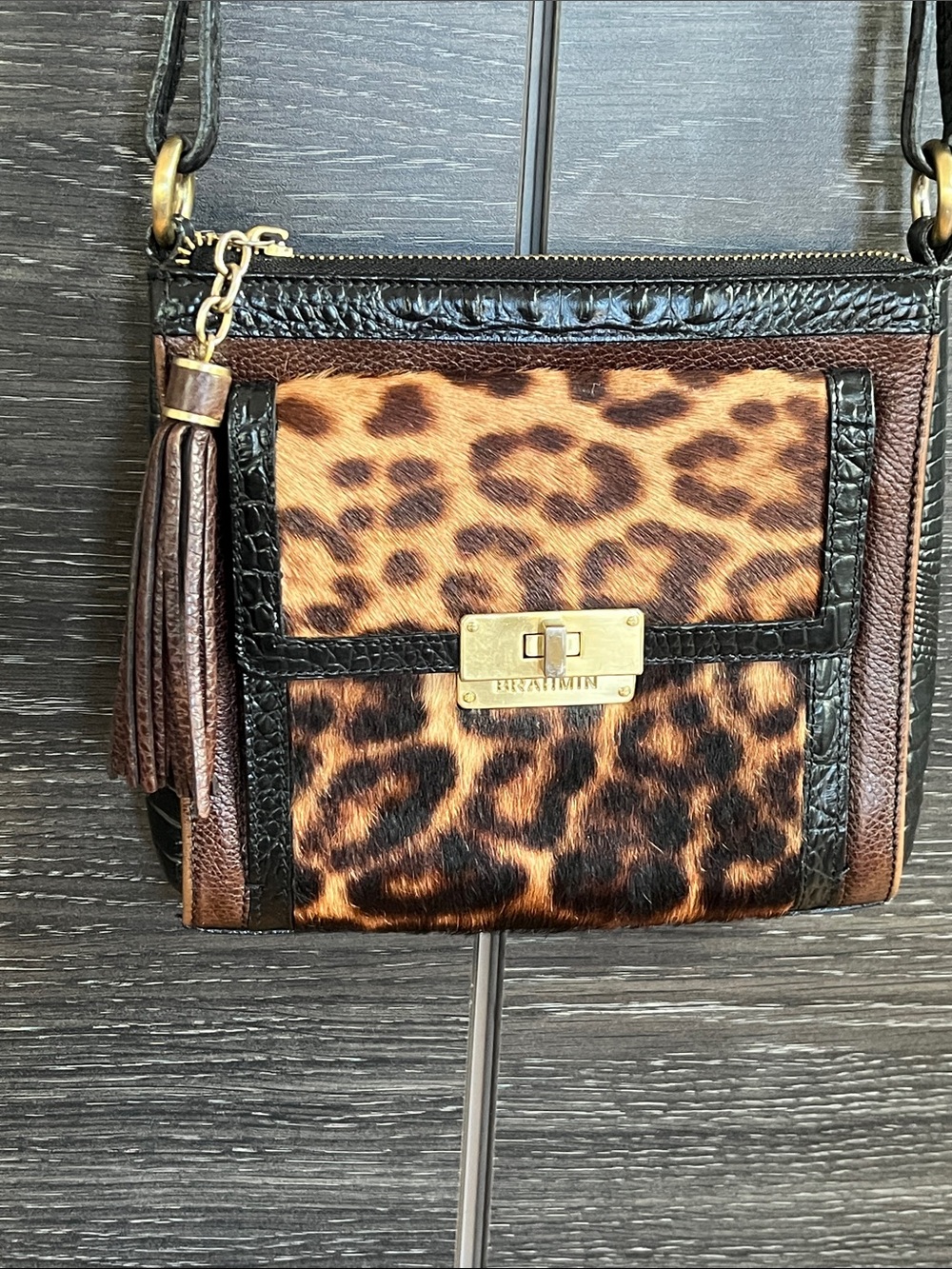 Brahmin Leopard & Croc Embossed Leather Bag